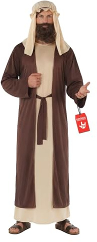 Morph Josef Krippenspiel Kostüm Herren, Halloween Kostüm Herren | Gewand, Taillenband & Kopfbedeckung, Braun-cremefarbenes Design, Perfekt für Halloween, Ideal zum Verkleiden