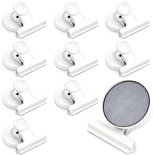 MAGXCENE Magnetclips Whiteboard Magnete Klammer, 10 Stück Starke Magnete Magnetische Klammern, Kühlschrankmagnete mit Klammer für Küche Büro Schule Etiketten Tafel (Weiß, 31mm)
