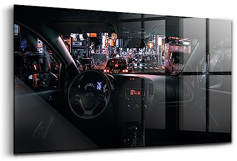 Wallfluent 120x60 cm Malerei an der Wand Zwei Anhänger Modern Fotografie Glasbild - Auto in Tokio