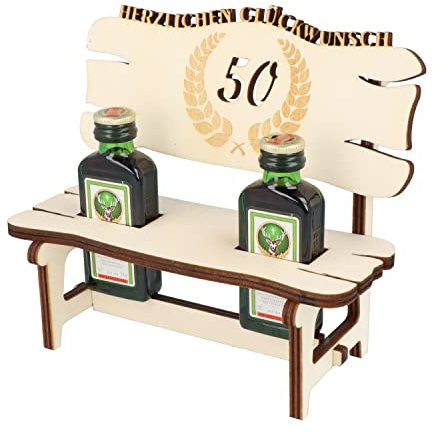 XL Echtholz Schnapsbank mit Gravur Jahreszahl 50|2x Kräuterlikör 2cl mit Holzbank|Hochzeitsgeschenk Brautpaar|Trinkspruch|Schnapsbrett|Geschenke Paare|Schnaps Geschenk für Pärchen|Geburtstag|Jubiläum