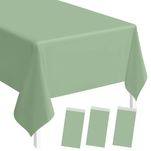 SietDESEO Kunststoff-Tischdecke für rechteckige Tische, Hochzeit, Babyparty, Party, 137 x 274 cm, Salbeigrün, 3 Stück