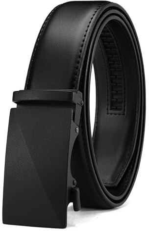 YOETEY Automatik Gürtel Herren Leder Schwarz ohne löcher, Ledergürtel Herren Schwarz Ratsche Automatikschließe für Herren 35mm Business Anzug, Herrengürtel Stufenlos Verstellbar