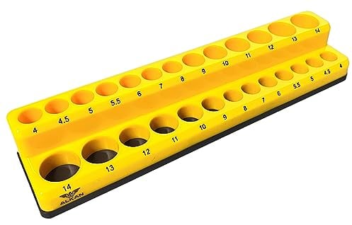 ALKAN Support magnétique pour clés à douille 1/4 (6,3 mm) (longues + courtes) - Organisateur d'outils magnétique - Support de noix - Barre magnétique (pour 26 douilles 1/4)