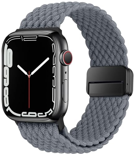 HITZEE Compatible with Apple Watch Strap 49/46/45/44/42/41/40/38mm, Nylon Stretchy Braided Band Magnetic Clasp Designed for Apple Watch Ultra 2 Series 10 9 8 7 SE 6 5 4 (42/44/45/46/49, Space Grey)