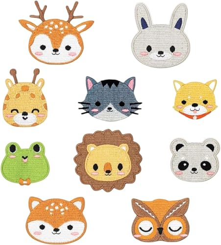 10PCS Embroidery Patches for Clothing,Cartoon Animal Applique Iron On & Sew On Patches, Durable Badge Applique for Jackets/Jeans/Backpacks,Cute DIY Embroidery Iron On Patterns for Clothes Bag