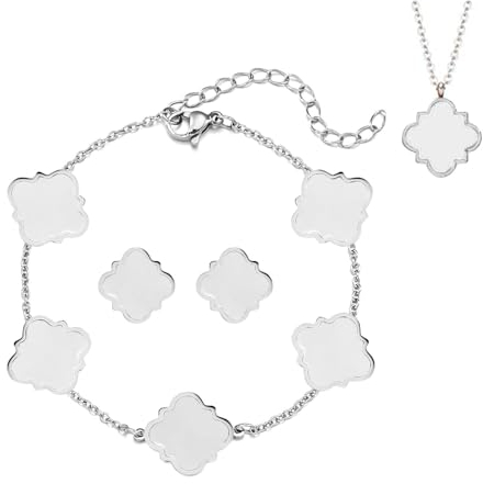 KBRPEY Schmuckset Damen Silber, 925 Sterling Silber Klee Halskette Ohrstecker Armband Set Klee Schmuck Sets Jewelry Geschenk für Mädchen Frauen (Weiß)