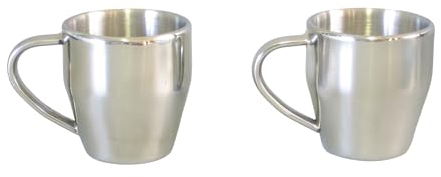 ISOBEL SILVIA10 Set de 2 Tasses Espresso en Inox 18/8 Double Paroi, Finition Brillante, 10 cl - Incassables et Compatibles Lave-Vaisselle