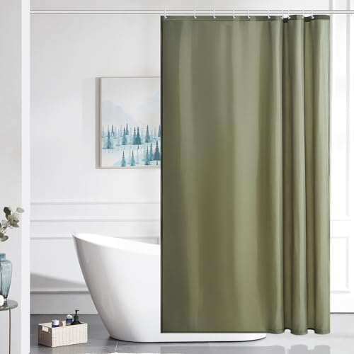 Furlinic, Piccola tenda da doccia in tessuto lavabile, in poliestere antimuffa impermeabile, tenda da doccia con 8 ganci, colore verde salvia, dimensioni 120 x 180 cm, per bagno piccolo