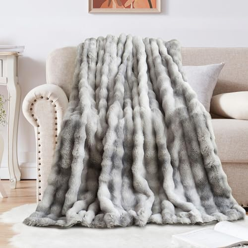 Kuscheldecke Kaninchen Plüsch Decke Super Soft Wohndecke Dick 1000 G/M² Flanell Decke Warme Überwurfdecke Sofadecke Vielseitig Blanket Für Bett Sofa Schlafzimmer Büro Tie Dye Grau 160 x 200cm