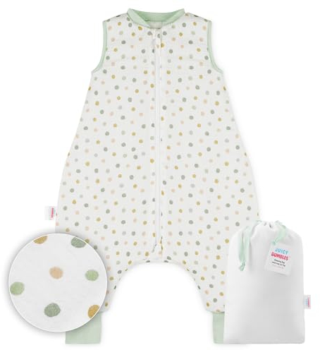 Juicy Bumbles Baby Musselin Schlafsack mit Füßen 2.5 TOG Winter Winterschlafsack mit Fuen Beinen - Kinder Kinderschlafsack - Polka-Punkte 80 cm 2 Jahre