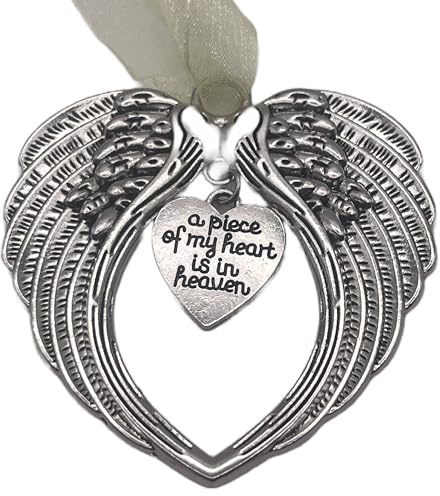 Aretro Christmas Angel Wings Memorial Ornaments “A Piece of My Heart is In Heaven” Angel Wing Pendants Christmas Tree Ornaments Xmas Party Decorations