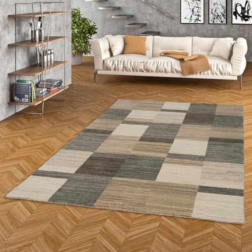Pergamon Natur Teppich Gabbeh Esta Grau Beige Trend- Wollteppich - Handgewebt, Weich, Langlebig - Klassisches Design