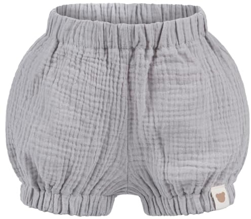 Smarilla Baby Kinder Musselin Shorts Kurze Hose Uni Pumphose Sommerhose, Bekleidungsgröße: 62/68, Farbe: Grau