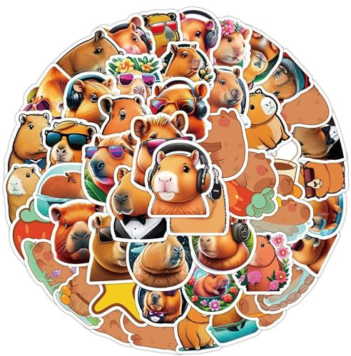Niedliche Capybara Vinyl Aufkleber 50 Stück für Laptop, Computer, Skateboard, niedliche Aufkleber, Geschenk für Kinder, Teenager, Wasserfest…