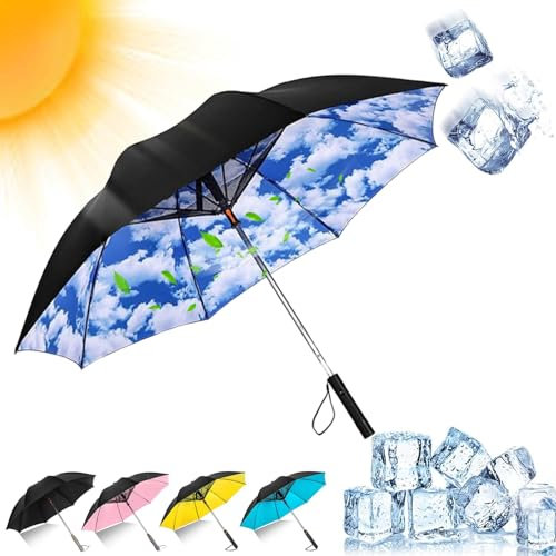 RePaLy Parapluie 3 En 1 Avec Ventilateur, Brumisateur Et Protection UV, Parasol D'été Rechargeable Par USB, Ciel,One Size
