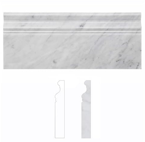 Diflart Confezione da 4 modanature per battiscopa in marmo bianco di Carrara, 12,7 x 30,5 cm, rotonde, levigate, bianche italiane, battiscopa per doccia, bagno, parete, cucina, backsplash