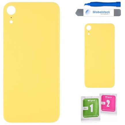Globalstock Vitre arrière de Cache Batterie Remplacement - Coque Cache Batterie Compatible pour iPhone XR Jaune + adhésif et Kit Outils