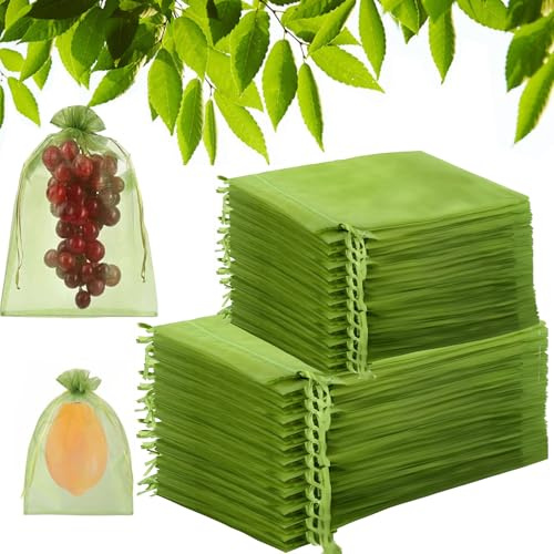 QIODAZOO Garten Netzbeutel, 100 Stück Obst Schutzbeutel Traubenschutzbeutel Erdbeere Zitrone Netzbeutel Schutz (2 Größe, 10 x 15 cm + 20 x 30 cm)