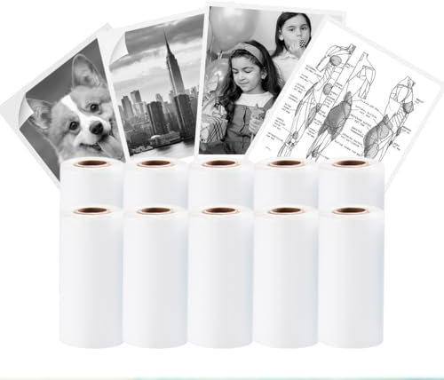 vretti Thermodrucker-Papier, 10 Rollen Aufkleber-Druckerpapier, Bedruckbares Thermopapier 57x30mm für Tragbare Mini-Drucker