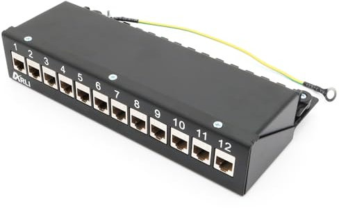ARLI Patchpanel Cat8 inkl. 12x Keystone Cat8.1 Module – 12-Port Patchfeld Gehäuse Schwarz – Einfache Snap-In Montage – 1HE – Inkl. Kabelbinder & Montagematerial
