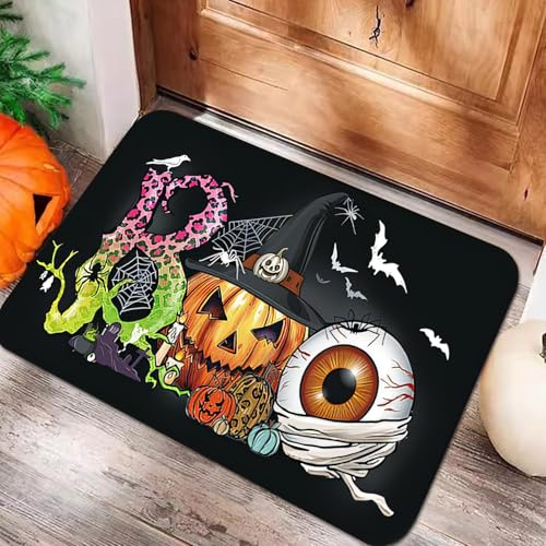 Halloween Fußmatte, 3D Horror Halloween Deko Outdoor Fussmatte Skelett Kürbis Hexe, rutschfeste Badematte, Gothic Teppich Halloween Türmatte, Waschbar Bad Matte, Halloween Dekoration für Party