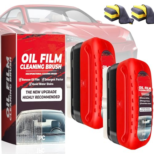 Automotive Oil Film Cleaning Brush,Glass Cleaning Board Glass Oil Film Remover for Car, Car Glass Oil Film Cleaner, Powerful Windshield Cleaner & Oil Film Remover 120ml (2 Pcs)