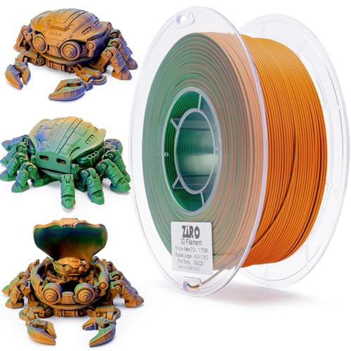 ZIRO Tricolor Matte 3D Printer Filament, Rainbow PLA Filament 1.75mm | 3-in-1 Co-Extrusion Colorful Matte PLA 1kg, Matte Texture, Fit Most FDM 3D Printer, Rusted Jungle