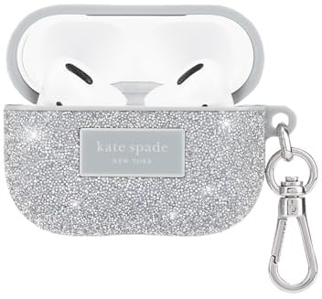 kate spade new york AirPods Pro Protective Case with Keychain Ring - Crystal Pave Silver, Compatible with AirPods Pro 2nd / 1st Generation