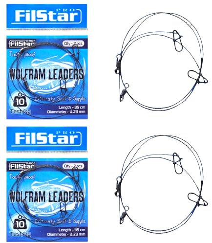 PRO FILSTAR Wolfram Vorfach Hecht Set 2 x 2 Stück - Angeln Vorfächer mit Wirbel - Spinnfischen - Fishing Leaders Sport Set - Angelset - Angelzubehör – Spinnangeln (35cm/10kg/0.23mm)