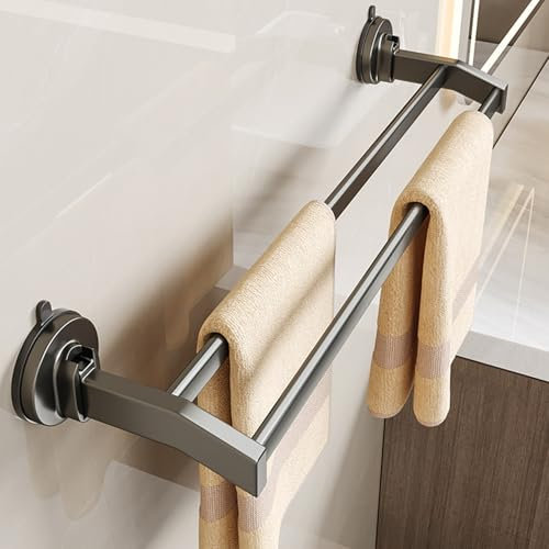 Porta Asciugamani Bagno Ventosa Appendi Asciugamani Regolabile da Parete Senza Foratura 2 in 1 Portaasciugamano da Bagno, Alluminio Autoadesivo Porta Salviette