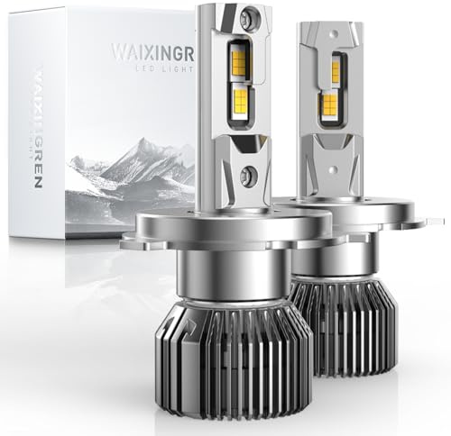 WAIXINGREN H4 LED Headlight Bulbs 120W 32000LM Super Bright 6500K White with Fan, H4 Headlight Bulbs with Upgraded Intelligent Driver, IP65 Waterproof, Plug and Play, Pack of 2 (H4/9003/HB2)
