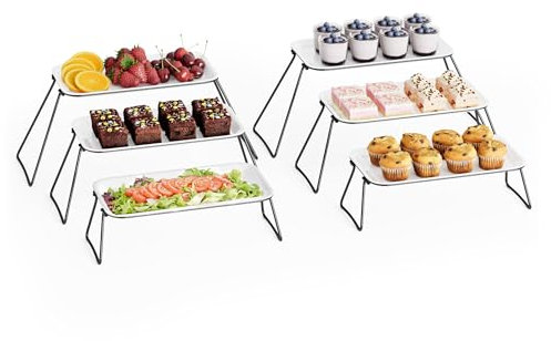 Neatsure 6 Tier Serving Tray for Food, Serving Platters Dishes Buffet Risers with Collapsible Stands, Dessert Table Display Set for Veggie Fruit Cookies Cupcake, Party Catering Supplies