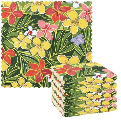 Mnsruu Paños de limpieza de microfibra, diseño de flores amarillas, hojas de palma, reutilizables, para lavar, paquete de 6 paños de cocina suecos, paños de limpieza de microfibra, lavables, trapos