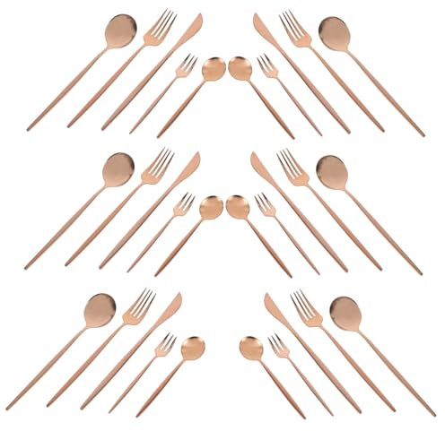 MUCKLILY Juego De Cubiertos De Acero Inoxidable 30 Piezas Oro Tenedores Cucharas Vajilla Moderna Ideal para Festivos