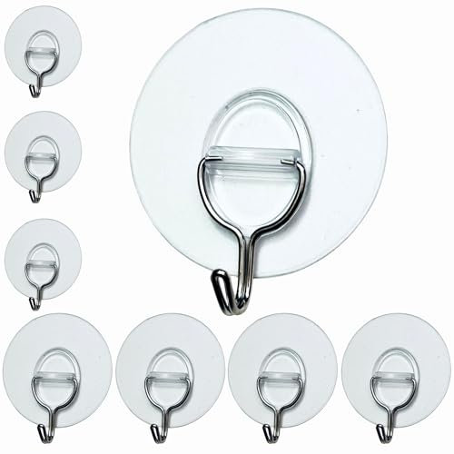 6 Ganchos Adhesivos Circulares Resistentes 5 kg, Transparente e Impermeable – Sin necesidad de Taladrar, Sin Agujeros – Percha de Pared Potentes para Baño, Cocina, Oficina, Techo