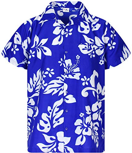 King Kameha Funky-Hawaii-Hemd, Herren, Kurzarm, Hibiscus, Indigo-Blau, 8XL
