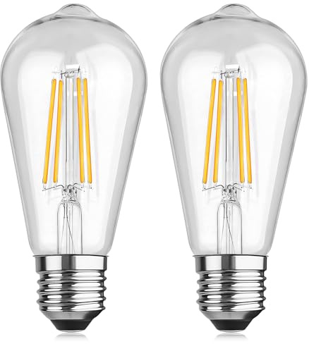 Morotty E27 LED Filament Glühbirne 2700K Warmweiß, ST64 Edison Vintage Glühbirne 6W, Ersetzt 60W Glühlampen, 600LM, Nicht Dimmbar, Klares Filament, für Hängeleuchten, Tischlampen, 2 Stück