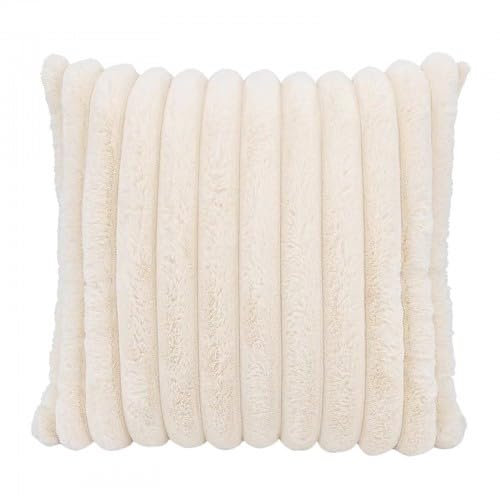 Marjoramy Housse Coussin Beige,45 * 45 cm, Housses De Coussin en Peluche en Fausse Fourrure Décorative Douce à Rayures Moelleuses pour Salon,Canapé,Chambre à Coucher, Décoration De Voiture