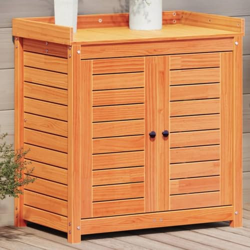 Festnight Pflanztisch mit Unterschrank Gartenschrank mit Arbeitsplatte Balkonschrank Holz Outdoor Schrank Terrassenschrank Geräteschrank mit Doppeltür Wetterfest 82,5x50x86,5 cm