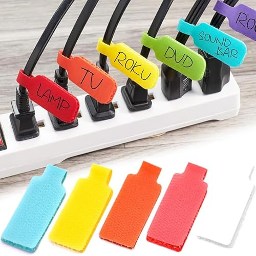 WUBAYI Confezione da 32 etichette riutilizzabili per cavi di grandi dimensioni, 4,5 x 2 cm, etichette per cavi scrivibili per Home Theatre, server rack e cavi da ufficio