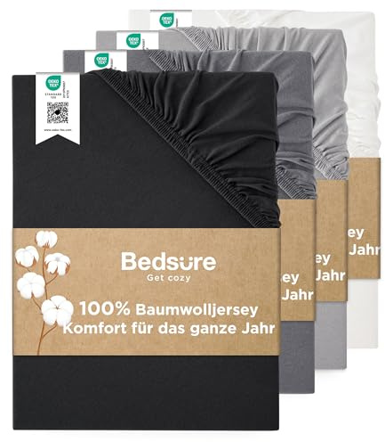 Bedsure Spannbettlaken 180x200cm Baumwolle Jersey - bis 40cm, Schwarz | Spannbetttücher mit Gummizug, für Boxspringbett , Wasserbett & Extra Hohe Matratzen, Atmungsaktiv & Weich, Waschbar, Oeko-TEX
