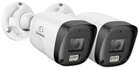 SANNCE 2 Cámaras Vigilancia IP PoE Exterior/Interior 2K/3MP no Autónoma, Lente de 4 mm, visión Nocturna de 20 m, IP67, detección de Movimiento, sin Adaptador de Corriente