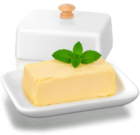 VINATO Butterdose Keramik, Weiß Butterdose Porzellan mit Deckel Butterglocke für 250g Butter Dish Spülmaschinenfest, Mikrowellengeeignet