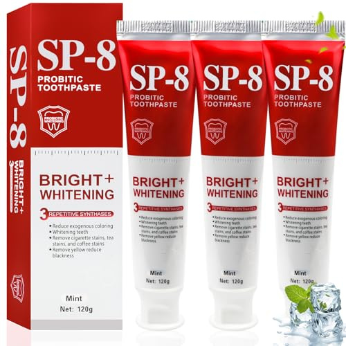 Toivize 3 Stück SP-8 Probiotische Whitening Zahnpasta | SP8 Zahnaufhellung Zahnpasta für Tiefe Reinigung, Frischer Atem & Umfassende Zahn- und Zahnfleischpflege, 120g je Tube