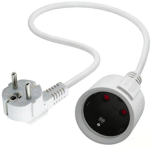 Schuko Verlängerungskabel Kurz, Schutzkontakt Verlängerungskabel | Weiß 16A /250V, Netzkabel Steckdosenverlängerung, 3x1,5 mm² 16A 250V IP44 Für Zuhause, Büro, Außenbereich 90 Grad