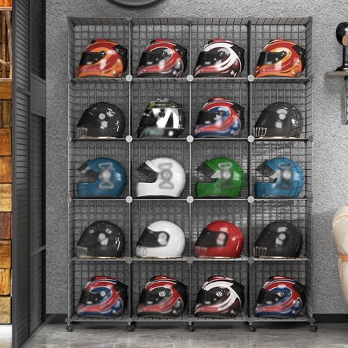 NZVZGKTNTW Retail Stackable Hat Rack Display Case ，Metal Helmet Display Stand Motorcycle Helmet Storage Cabinet ，Multi-purpose Shoe Storage Rack(20 grids)