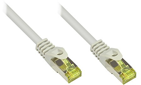 Kabelmeister SO-34532 Cat7 Ethernet 10-Gigabit LAN Patchkabel mit Cat 6A Steckern, 0,25 m, Kupferleiter, Rastnasenschutz RNS, doppelt geschirmt S/FTP, PiMF, 500MHz, Halogenfrei Grau