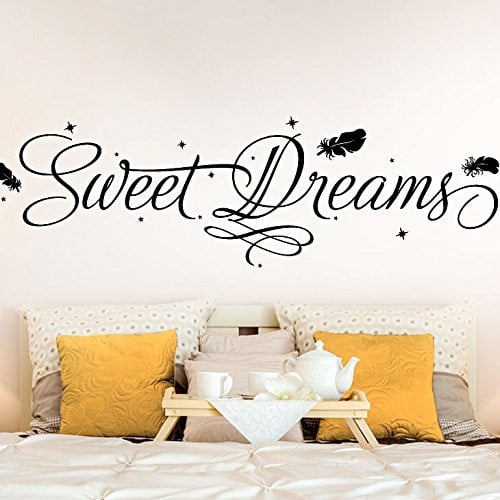 Wandaro Wandtattoo Sweet Dreams mit Sternen & Federn I braun (BxH) 140 x 39 cm I Schlafzimmer Kinderzimmer Wandaufkleber Wandsticker Aufkleber Sticker E011