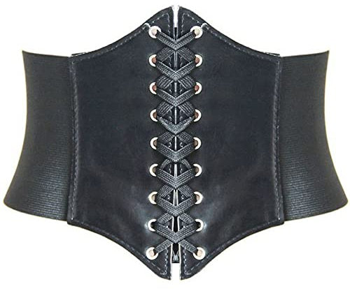 Hanerdun Lace-up Corset Elastic Cinch Belt Waist Belt, Black, Small