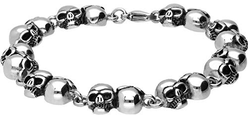 FILANGO Chirurgenstahl Armband TOTENKÖPFE Karabinerverschluss Herren Damen Schmuck silberfarben